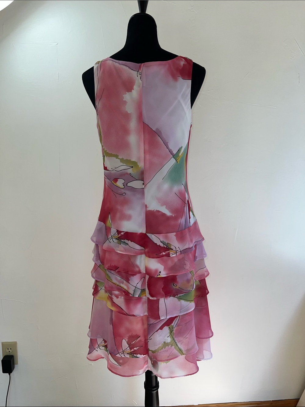 Joseph Ribkoff Pink Floral Tiered Chiffon Cowl Neck Dress 90s fairy whimsical - Picture 4 of 13